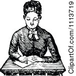 Vintage Black And White Female Teacher Writing At A Desk By Prawny