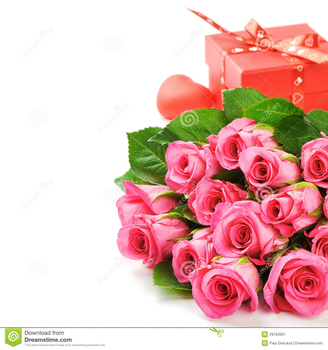 Bouquet Of Pink Roses With Valentine S Present Stock Image   Image