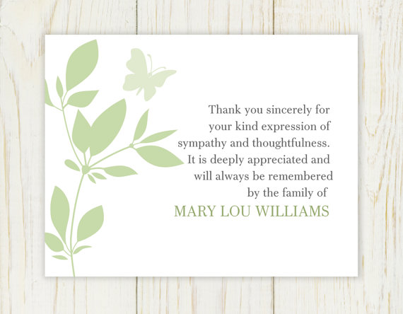 Butterfly Funeral Thank You Card   Digital File  Sympathy Thank You