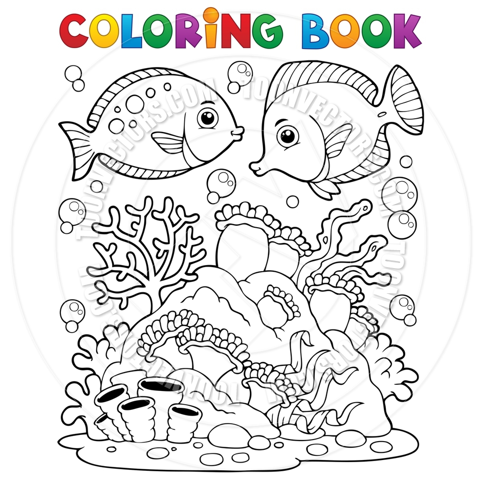 Cartoon Coloring Book Coral Reef Theme By Clairev   Toon Vectors Eps