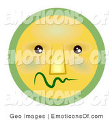 Clip Art Of A Very Shy Green And Yellow Smiley Face Worried Sick By