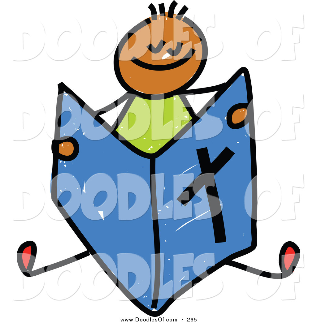     Clipart Of A Childs Sketch Of A Happy Boy Reading A Bible By Prawny