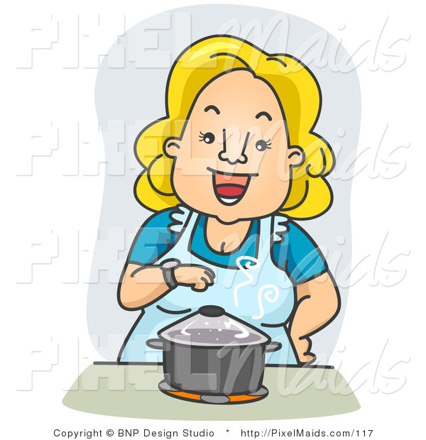 Clipart Of A Happy Housewife Standing Over A Pot On A Stove By Bnp