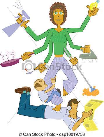 Clipart Vector Of Housewife Goddess   Multitask Housewife Maintaining