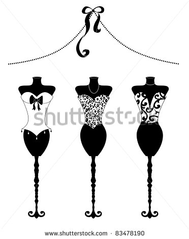 Cute Fashion Illustration Of Three Dress Forms With Bustiers In Black