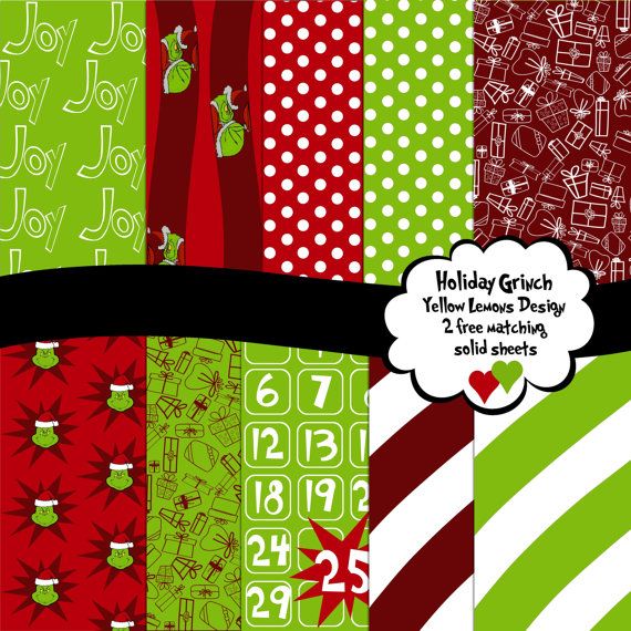 Digital Scrapbook Paper Grinch Christmas By Yellowlemons On Etsy  5