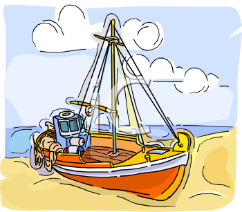 Fishing Boat On The Beach   Royalty Free Clip Art Illustration