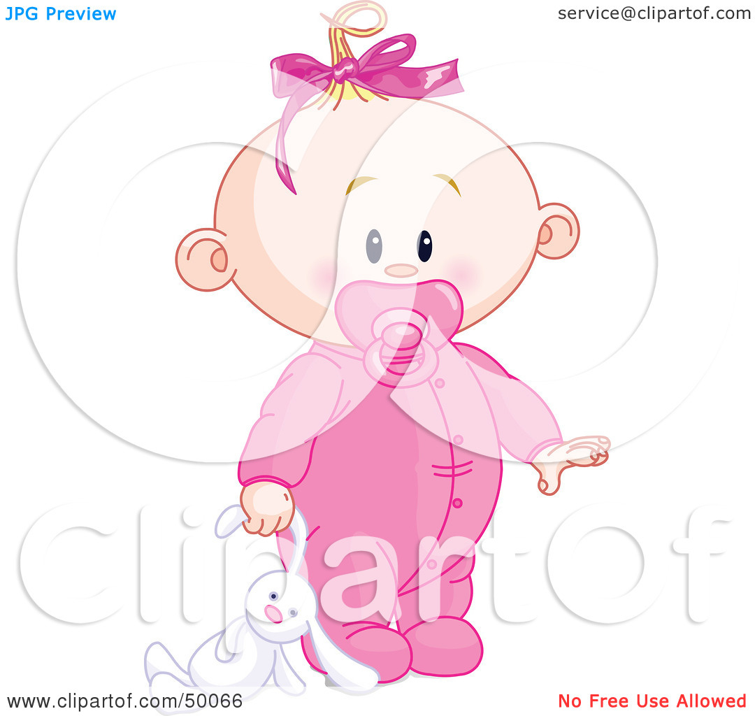 Free  Rf  Clipart Illustration Of A Baby Girl Dragging A Stuffed Bunny