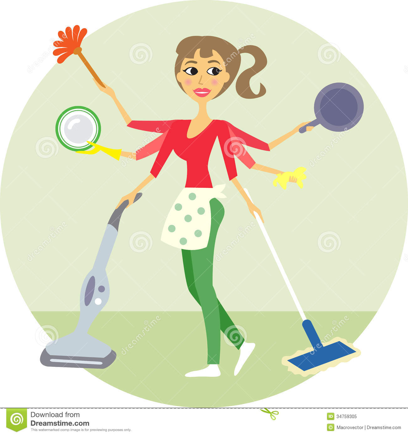 Housewife Of All Trades Washing And Cleaning Illustration