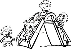 Kids Playing On A Slide In The Park   Royalty Free Clipart Picture