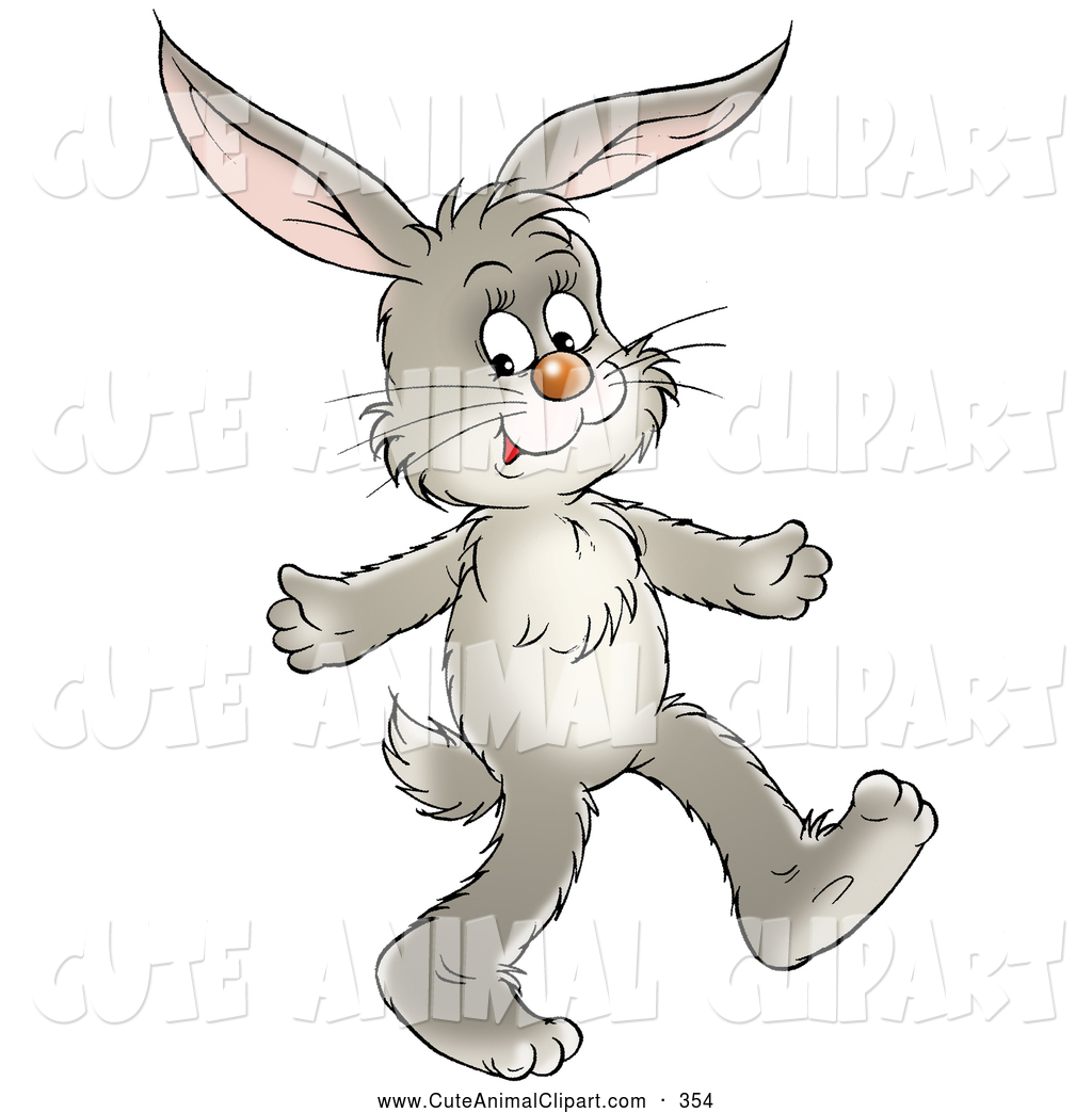 Larger Preview  Clip Art Of A Smiling Gray Bunny Walking On His Hind