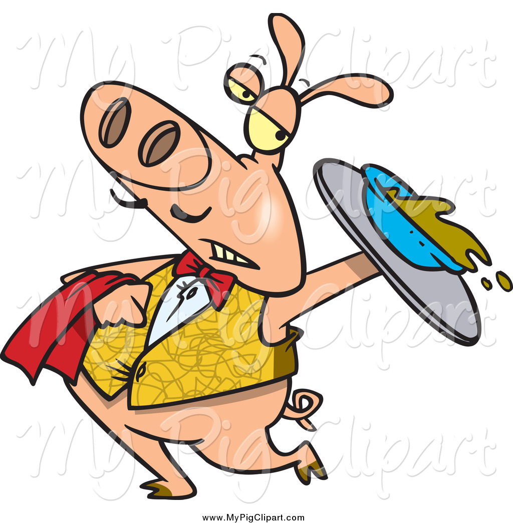 Larger Preview  Swine Clipart Of A Cartoon Waiter Pig Spilling Slop