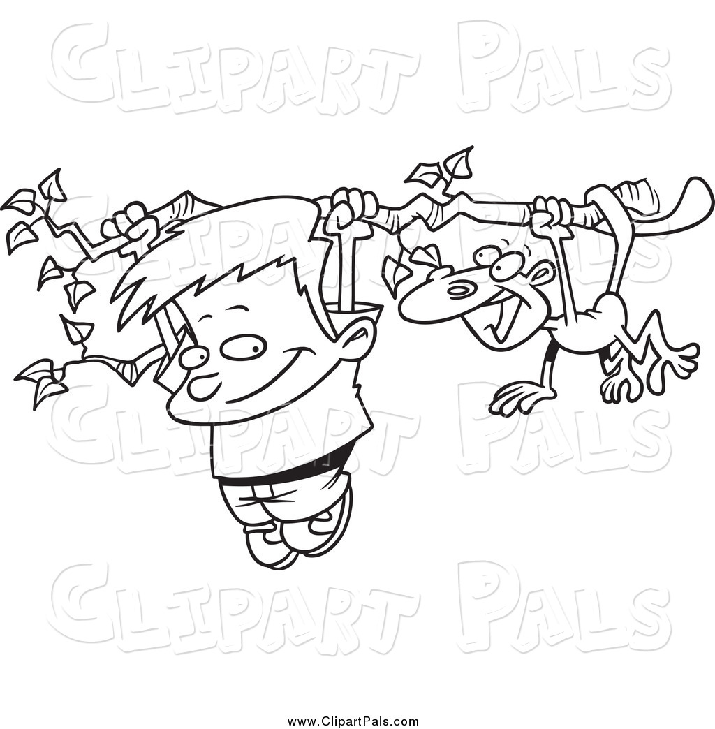 Pal Clipart Of A Black And White Boy And A Monkey Hanging From A Tree