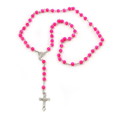 Pink Rosary Beads Clip Art Long Neon Pink Bead Cross
