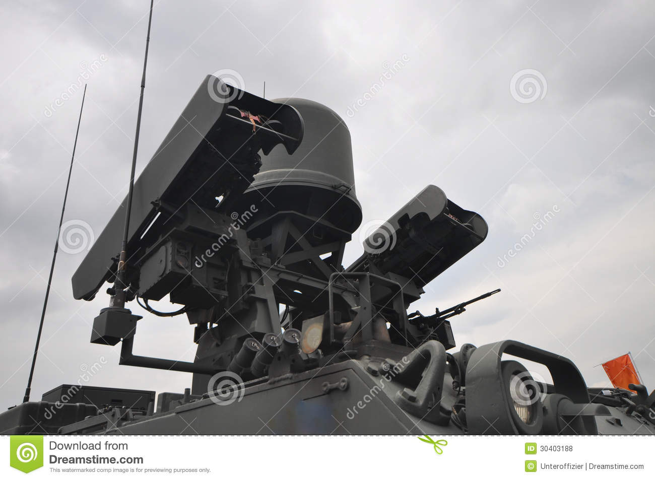 Short Ranged Missile Launcher Guided By Radar On A Military Vehicle