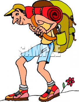 Skinny Hiker Carrying A Heavy Backpack   Royalty Free Clipart Picture