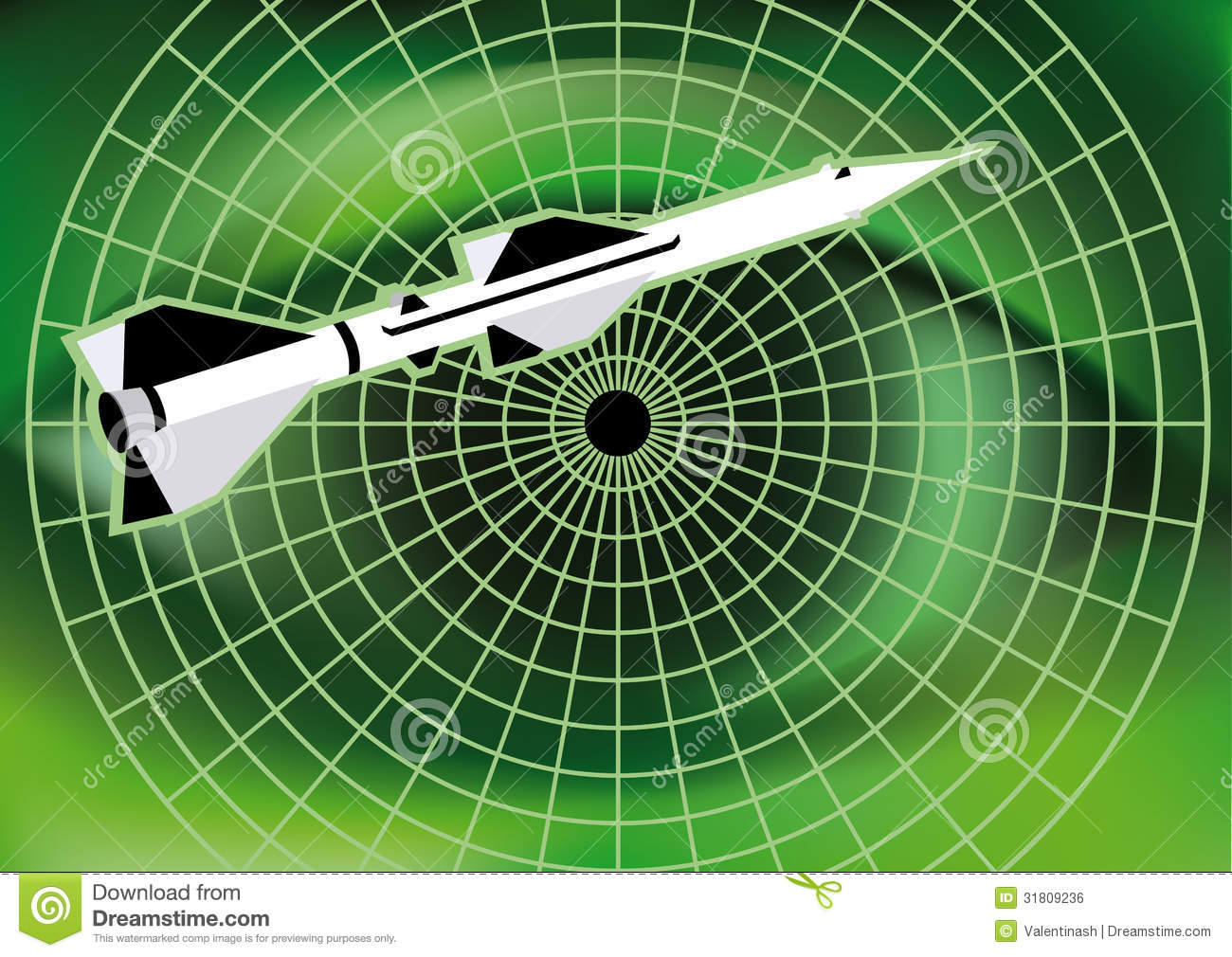 The Flying Missile And Radar On The Background Of A Large Green Human    