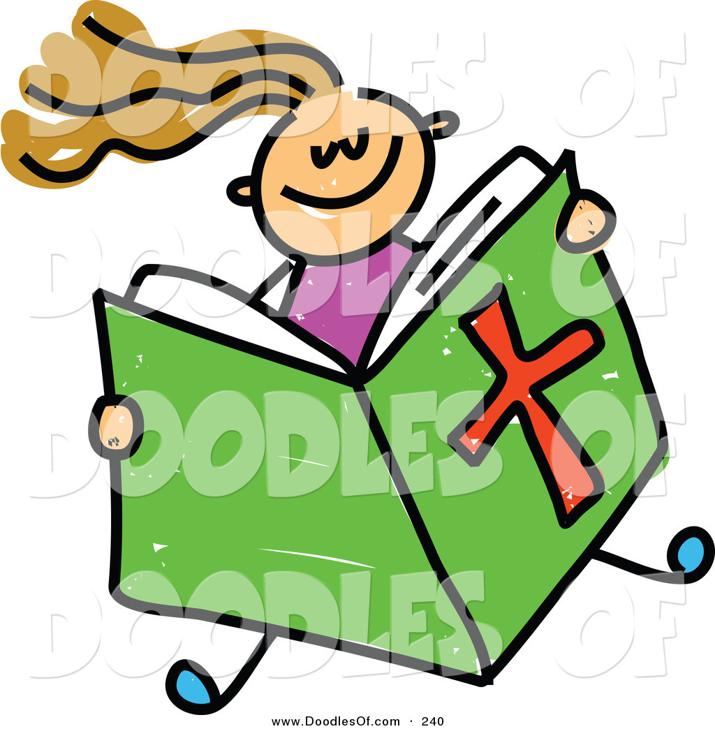 Vector Clipart Of A Childs Sketch Of A Girl Reading From A Bible By    