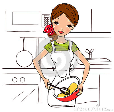Vintage Whisk Clipart Happy Housewife Holding Bowl