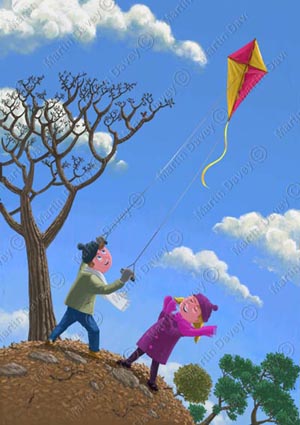 Windy Day In The Woods Funny Illustration