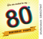 80th Birthday Party Invite   Template Design In Retro Style   Vector