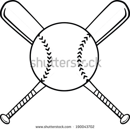 Black And White Crossed Baseball Bats And Ball  Raster Illustration
