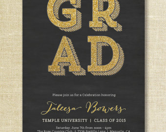 Black   Gold Graduation Invitation Gold Glitter Grad Party Sparkly    