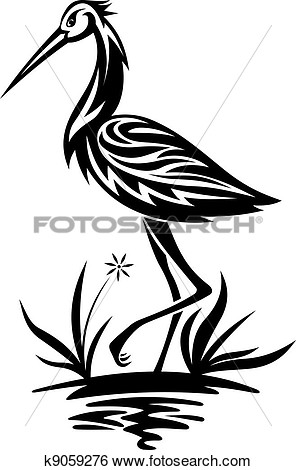 Clip Art   Heron On The Pond And Cane  Fotosearch   Search Clipart