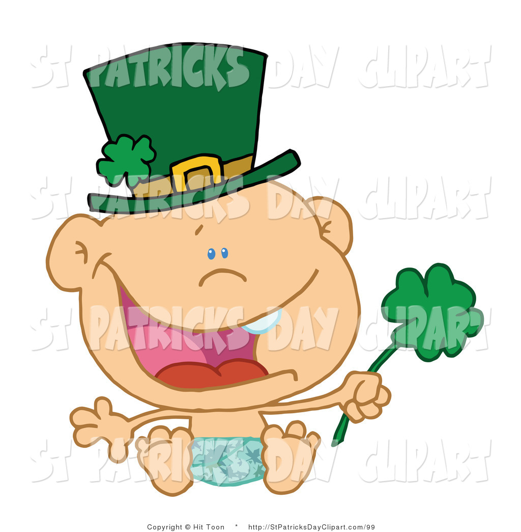   Clip Art Of A Baby Saint Patrick S Day Boy In A Diaper And Hat    