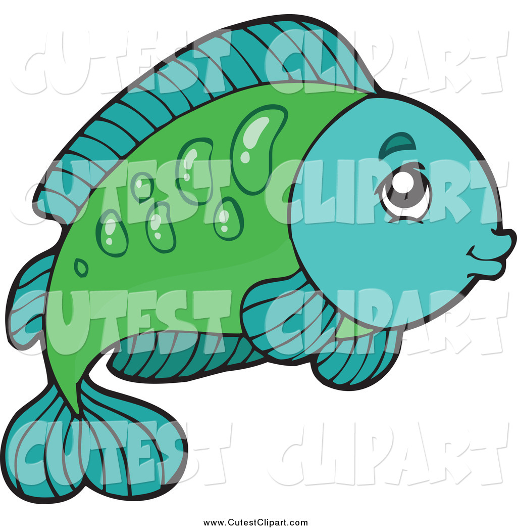 Clip Art Of A Cute Green And Turquoise Fish Facing Right And Leaping