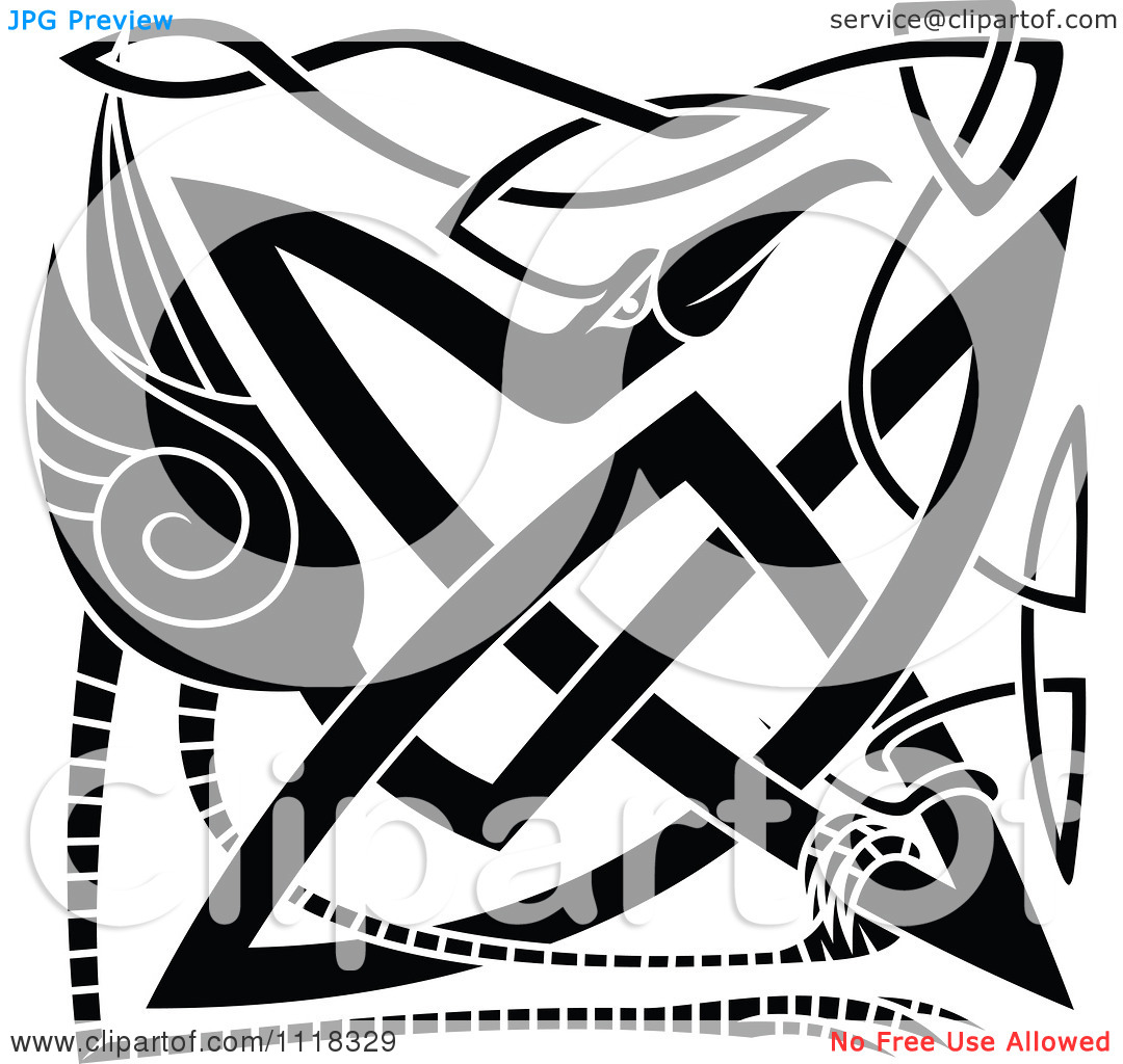 Clipart Of A Black And White Celtic Heron 2   Royalty Free Vector