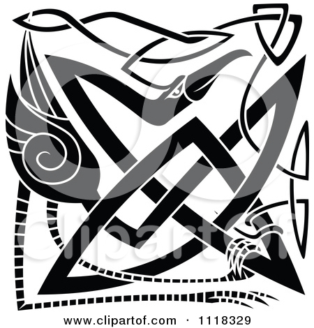 Clipart Of A Black And White Celtic Heron 2 Royalty Free Vector