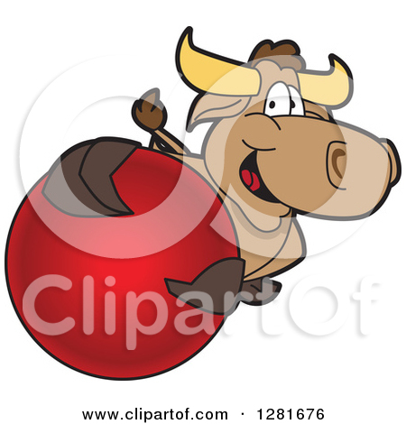 Clipart Of A Happy Bull School Mascot Character Holding Up Or Catching