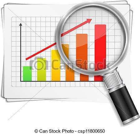 Clipart Vector Of Magnifying Glass Showing Rising Bar Graph Vector