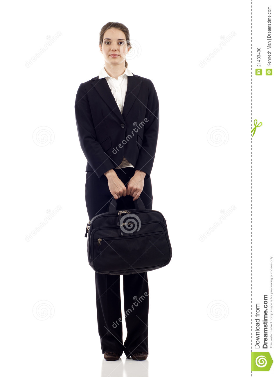 Confident Business Woman With Briefcase Standing Isolated Over White