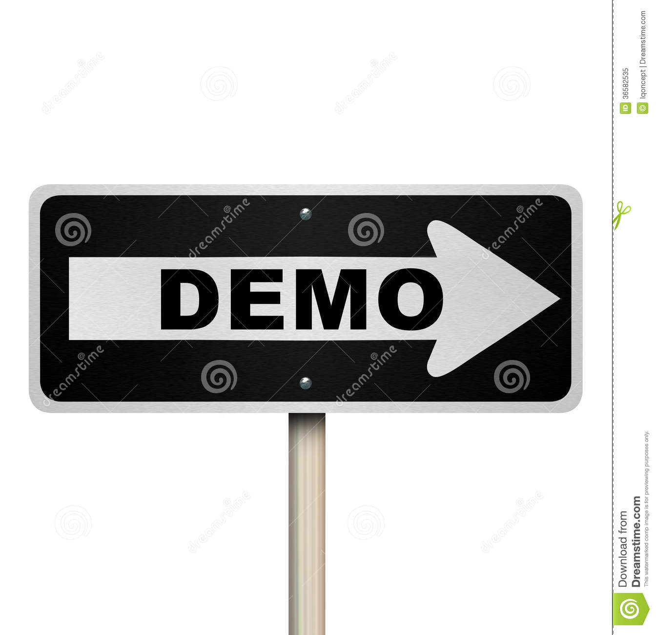 Demo Road Sign Arrow Pointing To Product Or Service Demonstration For    
