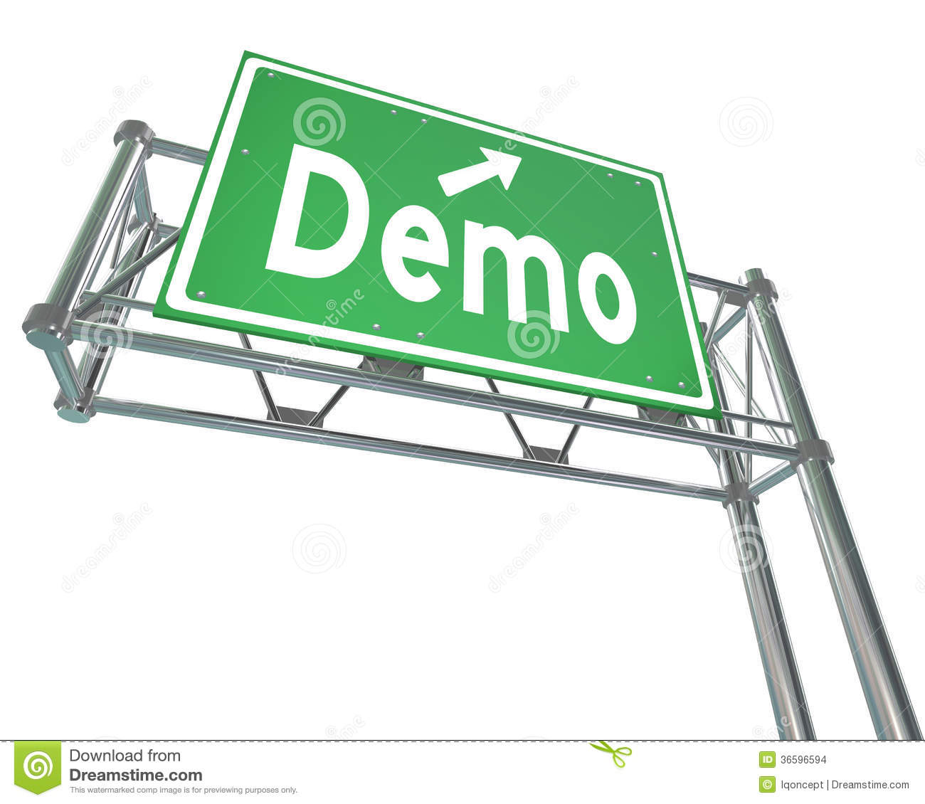 Demo Word Green Freeway Sign Product Demonstration Free Trial Stock