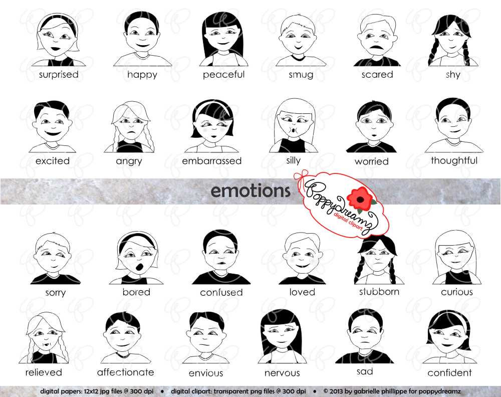 Emotions Clipart   Digital Flashcards  Digital By Poppydreamz