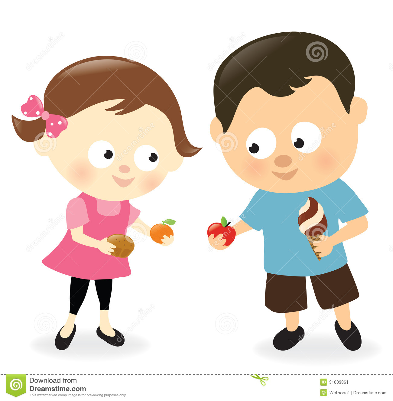 Girl And Boy Sharing Sweets And Fruits Stock Image   Image  31003861