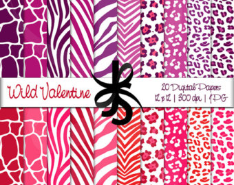 Leopard Tiger Giraffe Valentine Clipart Instant Download Clip Art