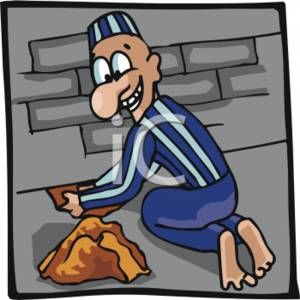 Prisoner Trying To Escape From Jail By Digging A Hole Clipart Picture
