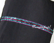 Striped Glitter Elastic Headband Shocking Pink Teal Aqua Green