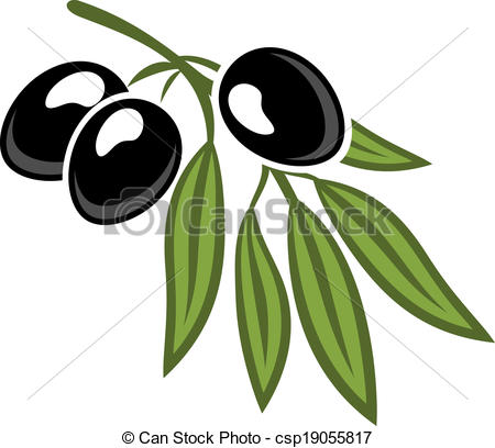 Vector Clip Art Of Black Olives On A Leafy Twig   Three Black Olives