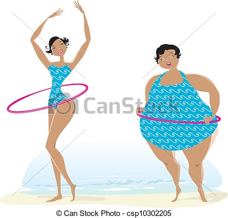 Vector Clipart Of Slim And Big Girls Exercising   Slim And Fat Girls    