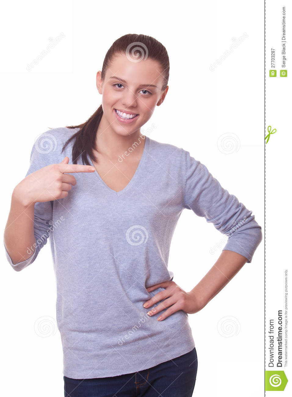 Woman Pointing Her Finger Aside Royalty Free Stock Photography   Image    