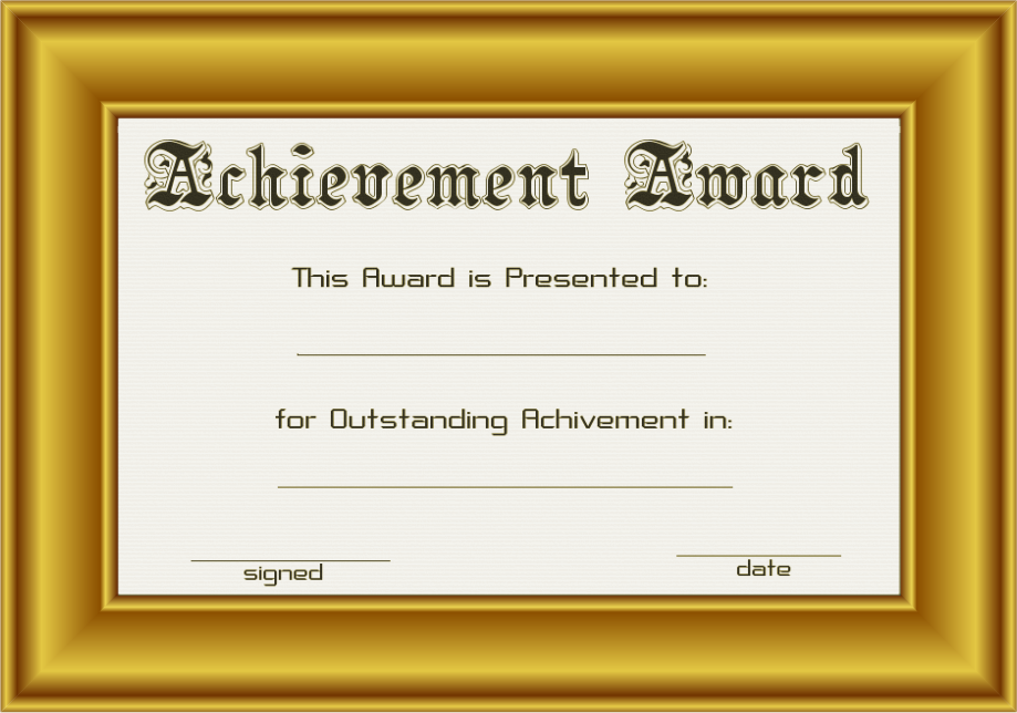 Blank Certificate Of Achievement Award In Gold Frame