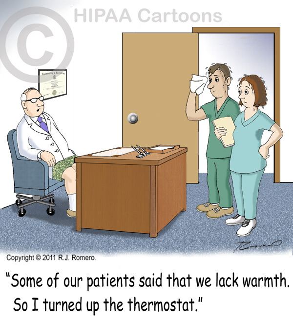 Cartoon Doctor Tells Staff That Some Patients Said They Lacked Warmth    