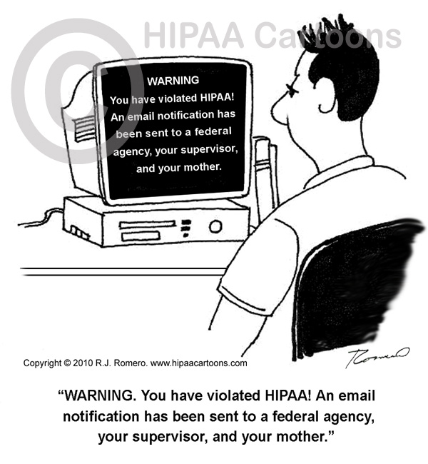 Cartoon Man At Computer Hipaa Warning Message S101