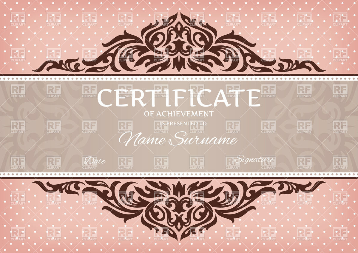 Certificate Of Achievement Template With Floral Vintage Frame On Polka