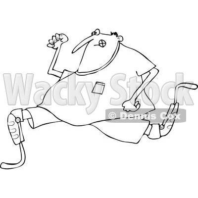 Clipart Of A Black And White Man Running With An Artificial Prosthetic